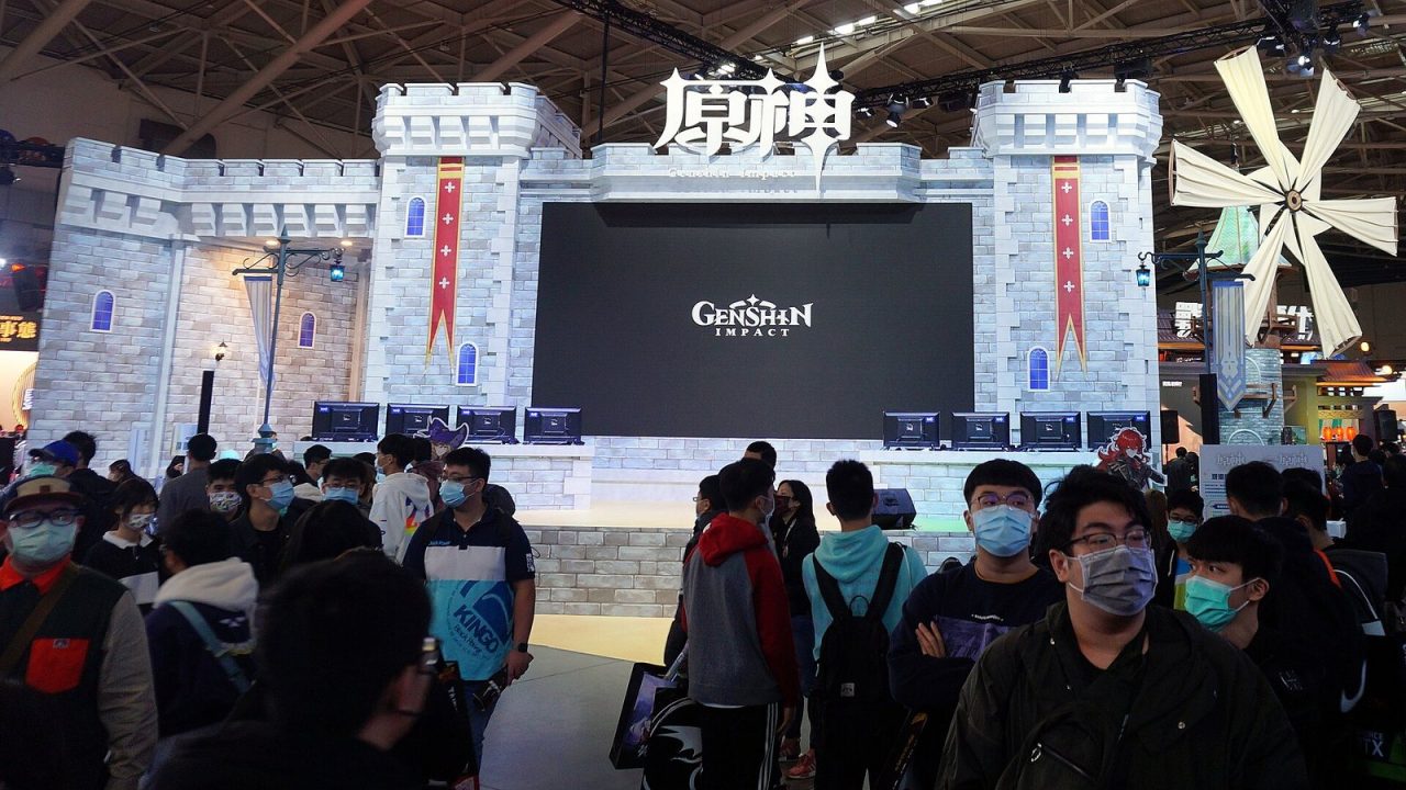 Genshin Impact exhibition booth with large character artwork at Taipei Game Show 2021