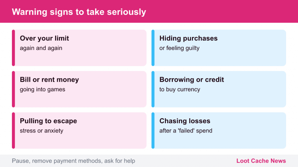 Six warning signs, from overspending and hiding purchases to borrowing and chasing losses